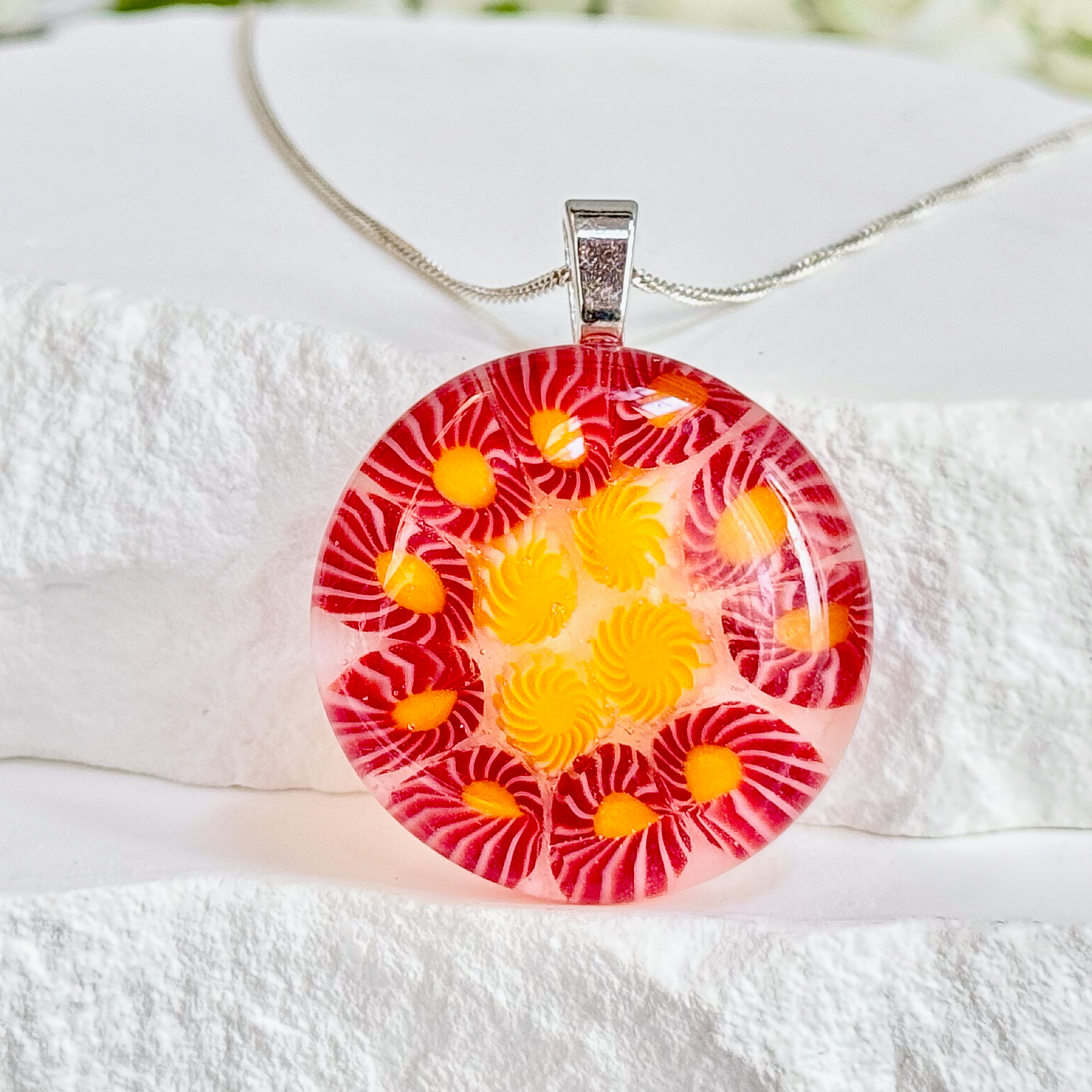 Floral Fused Glass Necklace - 4459