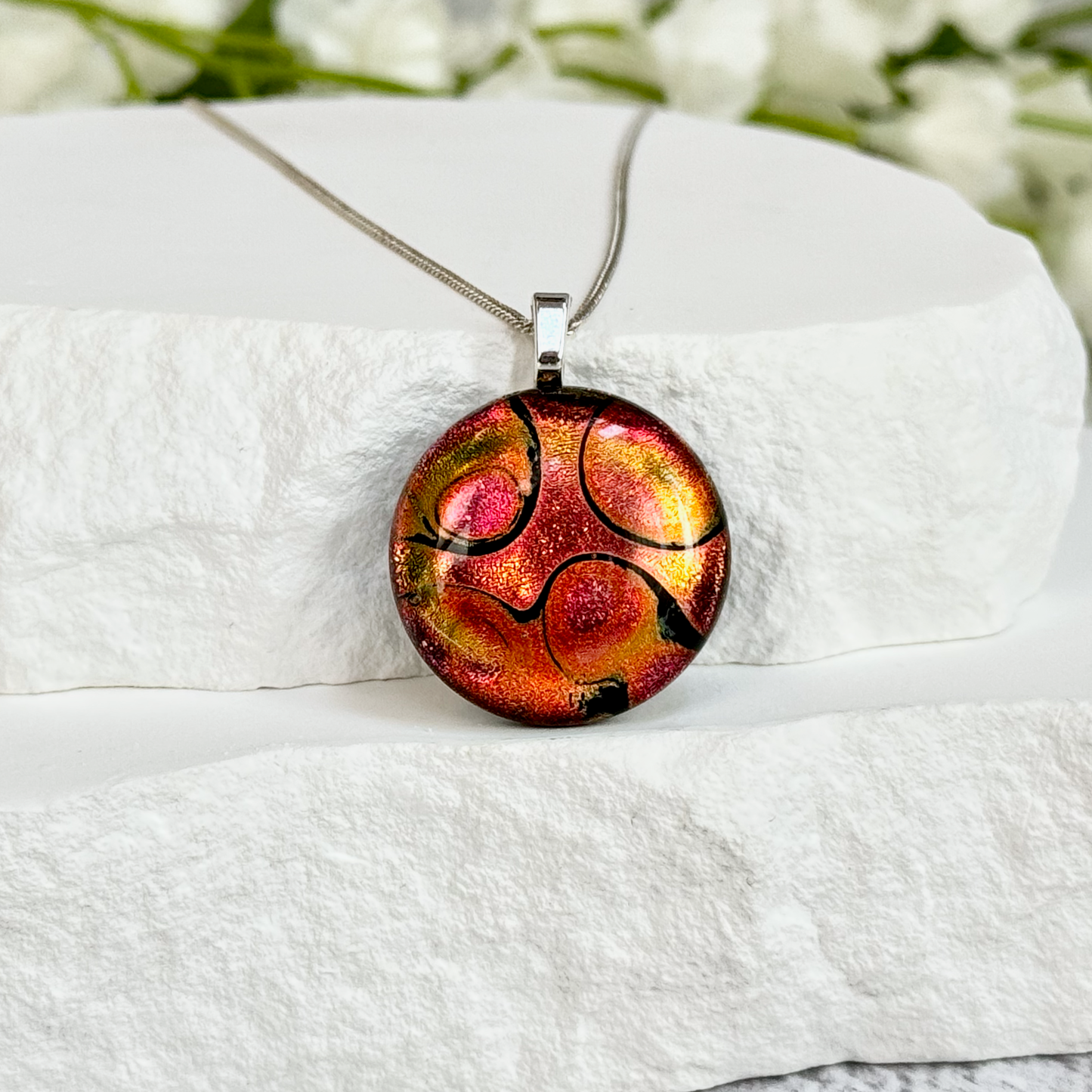 Lava Lamp Dichroic Fused Glass Necklace - 4468