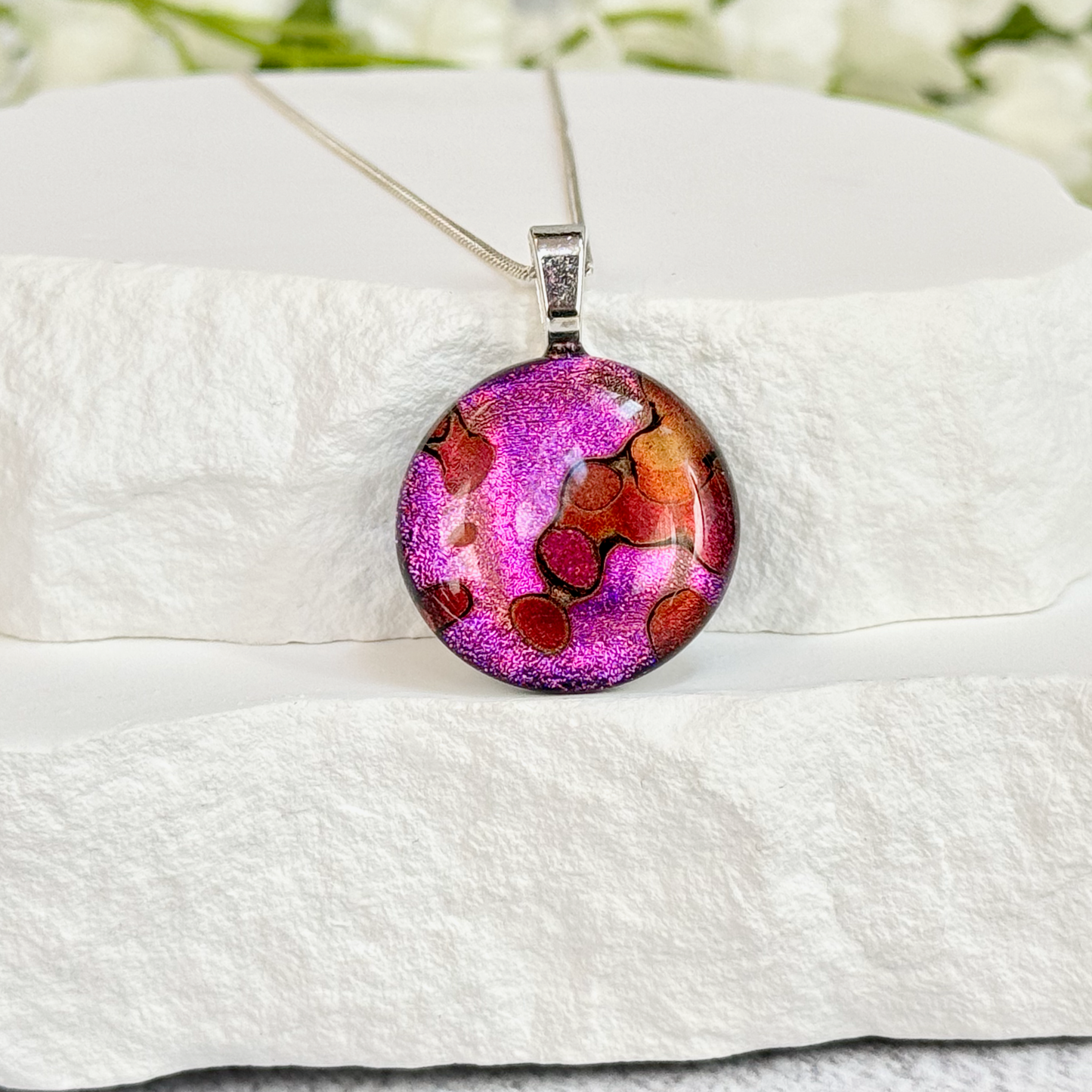 Lava Lamp Dichroic Fused Glass Necklace - 4469