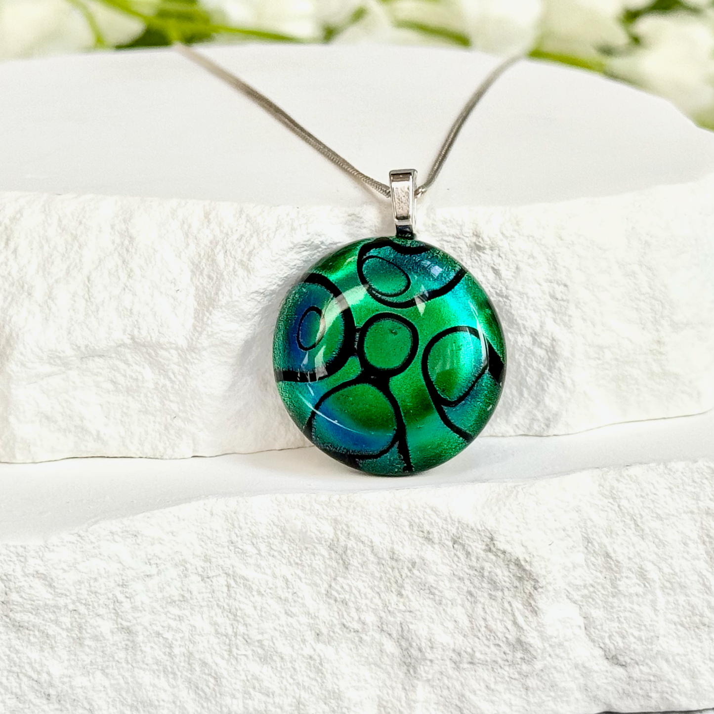 Lava Lamp Dichroic Fused Glass Necklace - 4470