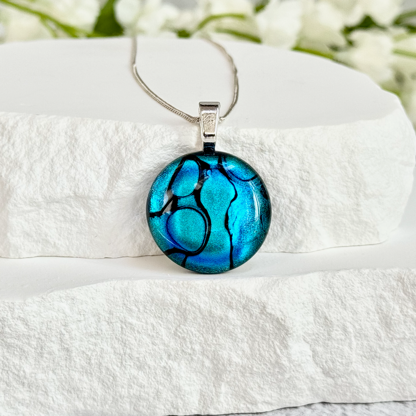 Lava Lamp Dichroic Fused Glass Necklace - 4471