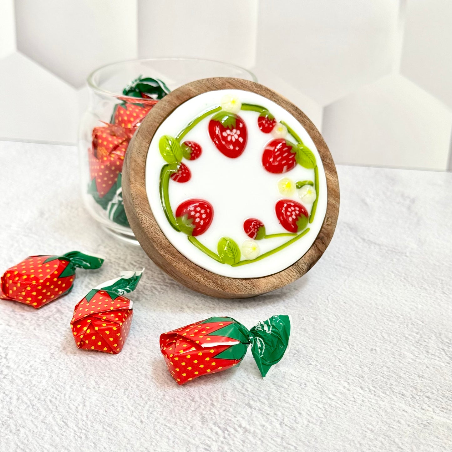 Strawberry "Anything" Jar with Fused Glass Lid - 4488