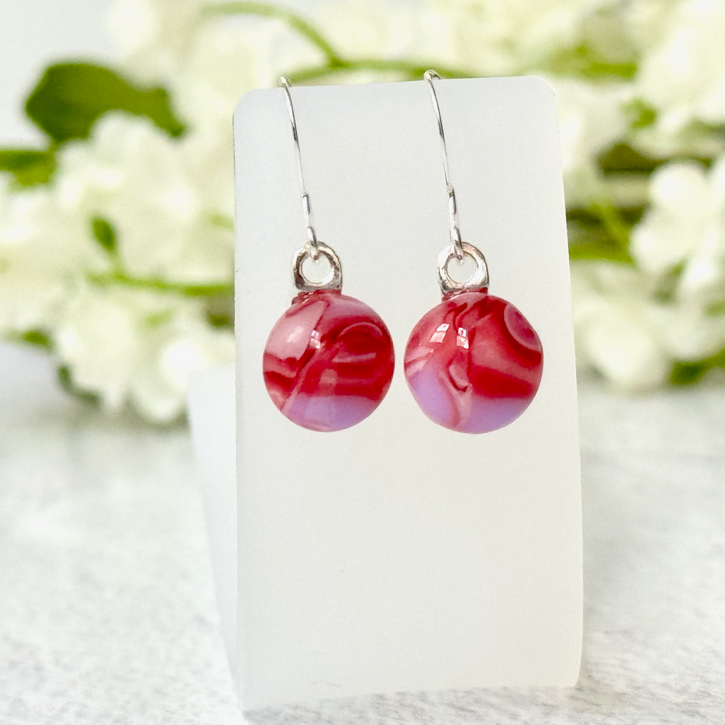 Pink swirls Fused Glass Earring Dots - 4501