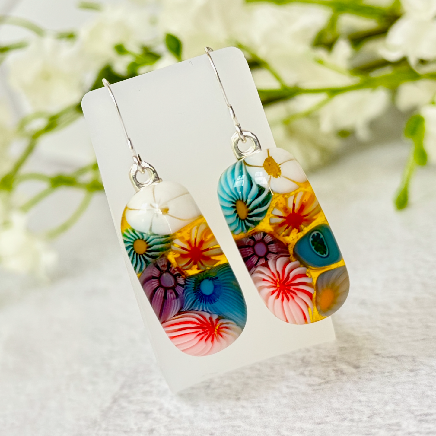 Floral Fused Glass Earrings - 4503