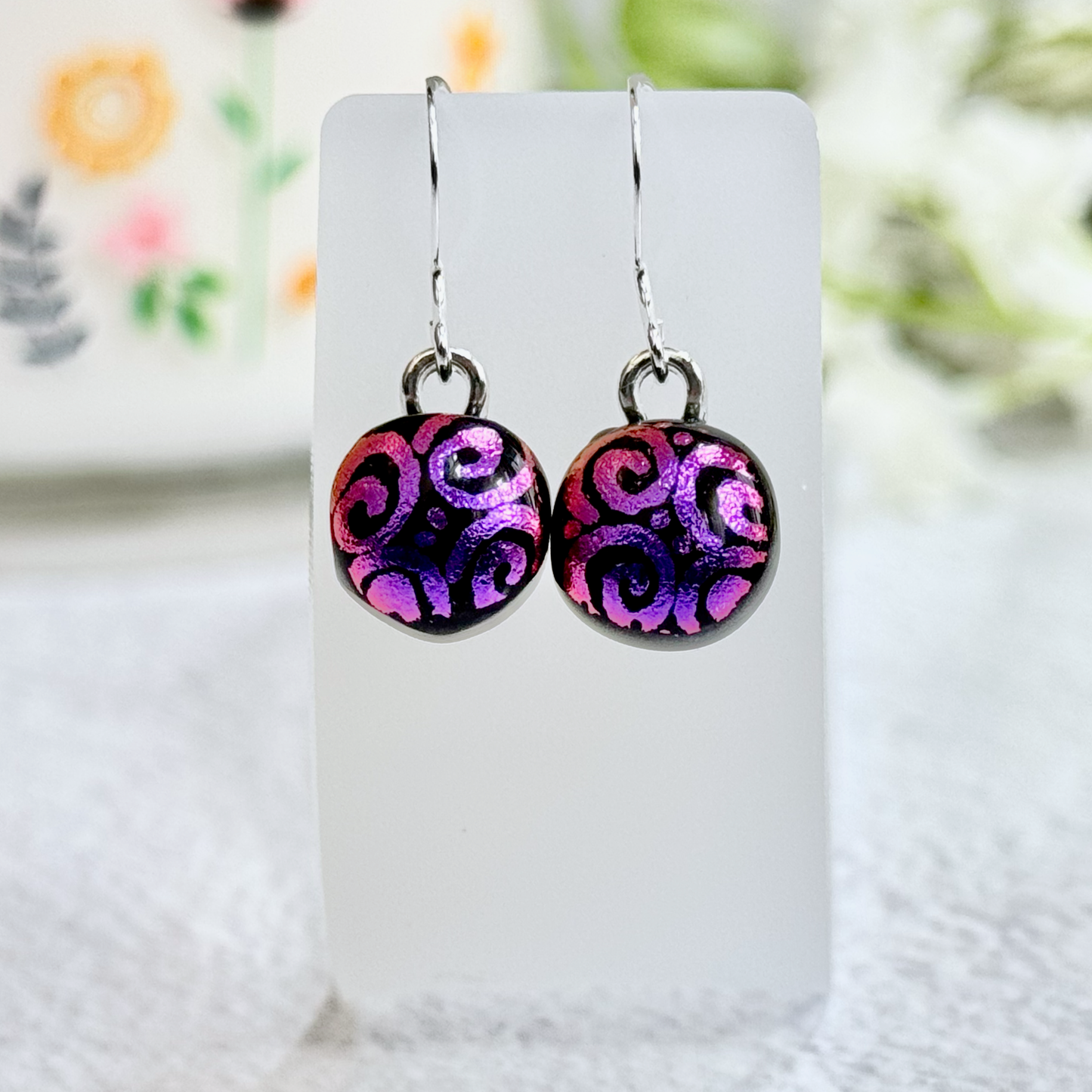 Jewel Toned Dichroic Fused Glass Earrings - 4505