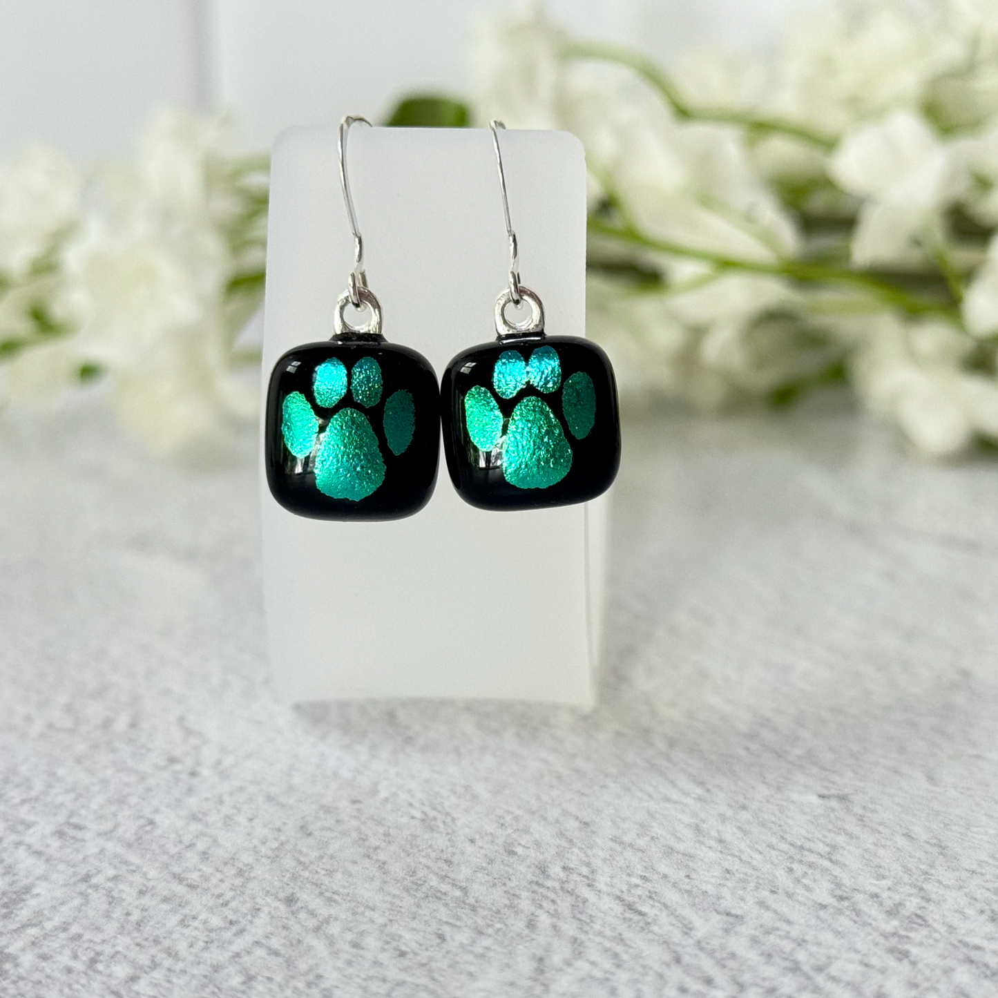 Paw Print Dichroic Fused Glass Earrings - 4509