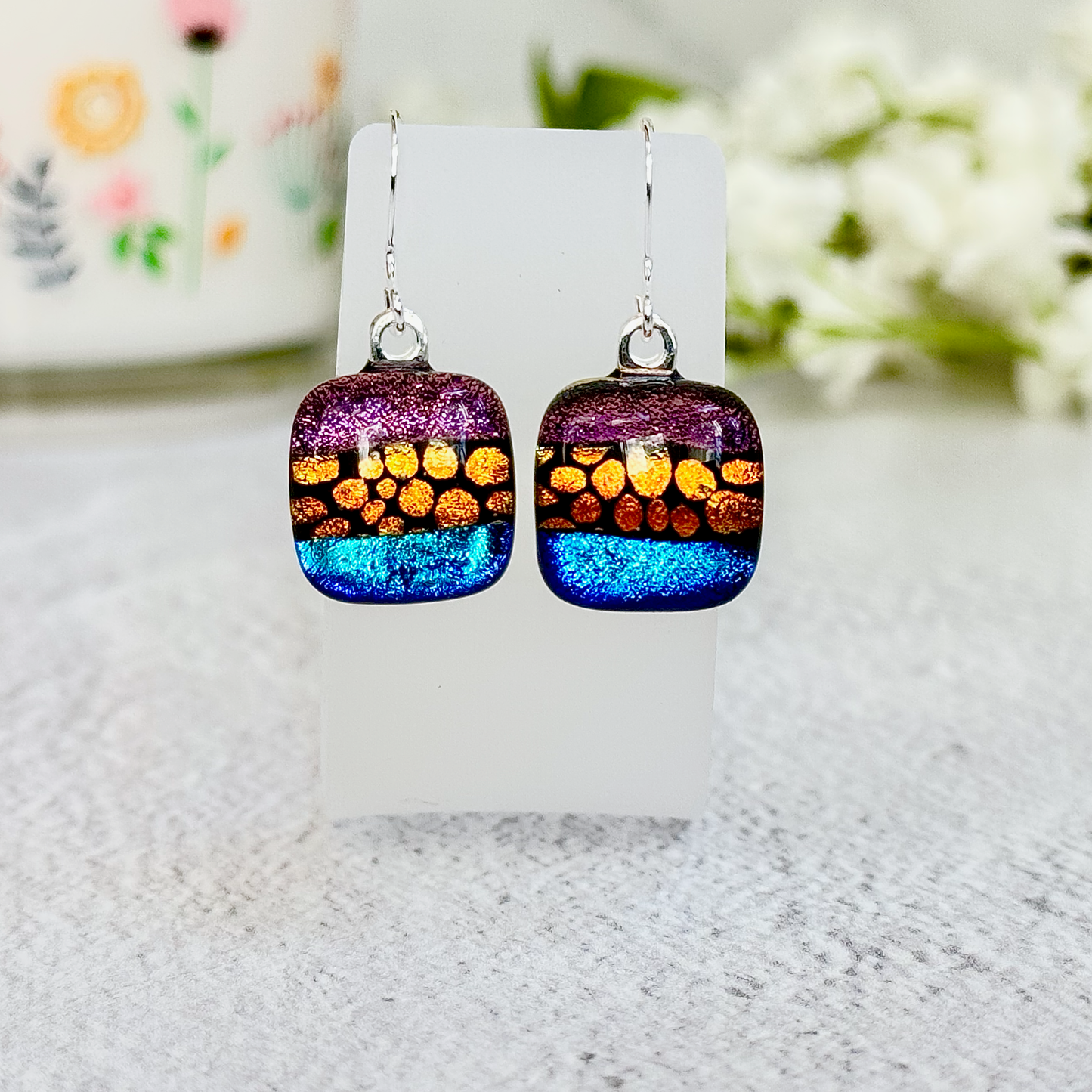 Trio Dichroic Fused Glass Earrings - 4510