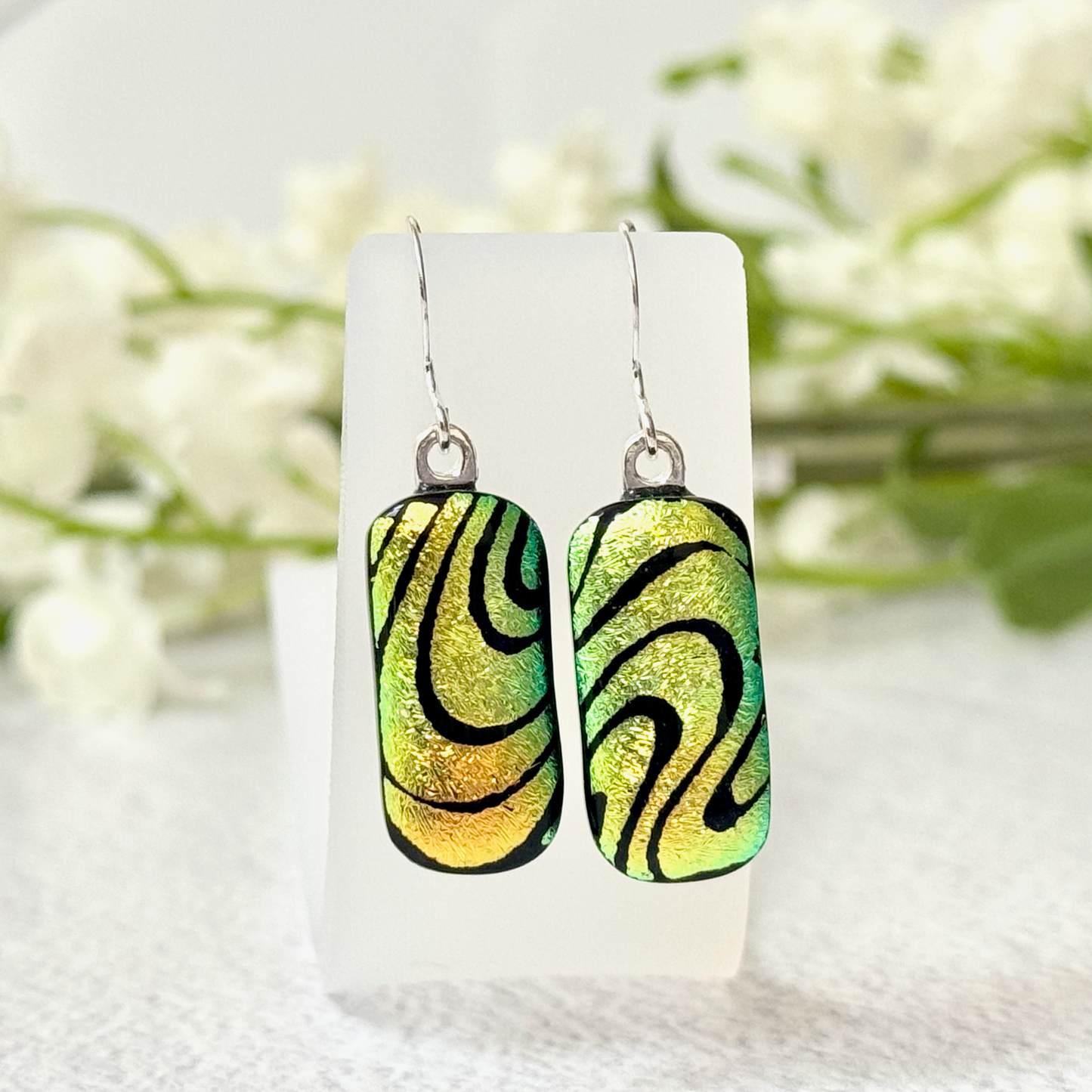 Squiggle Dichroic Fused Glass Earrings - 4511
