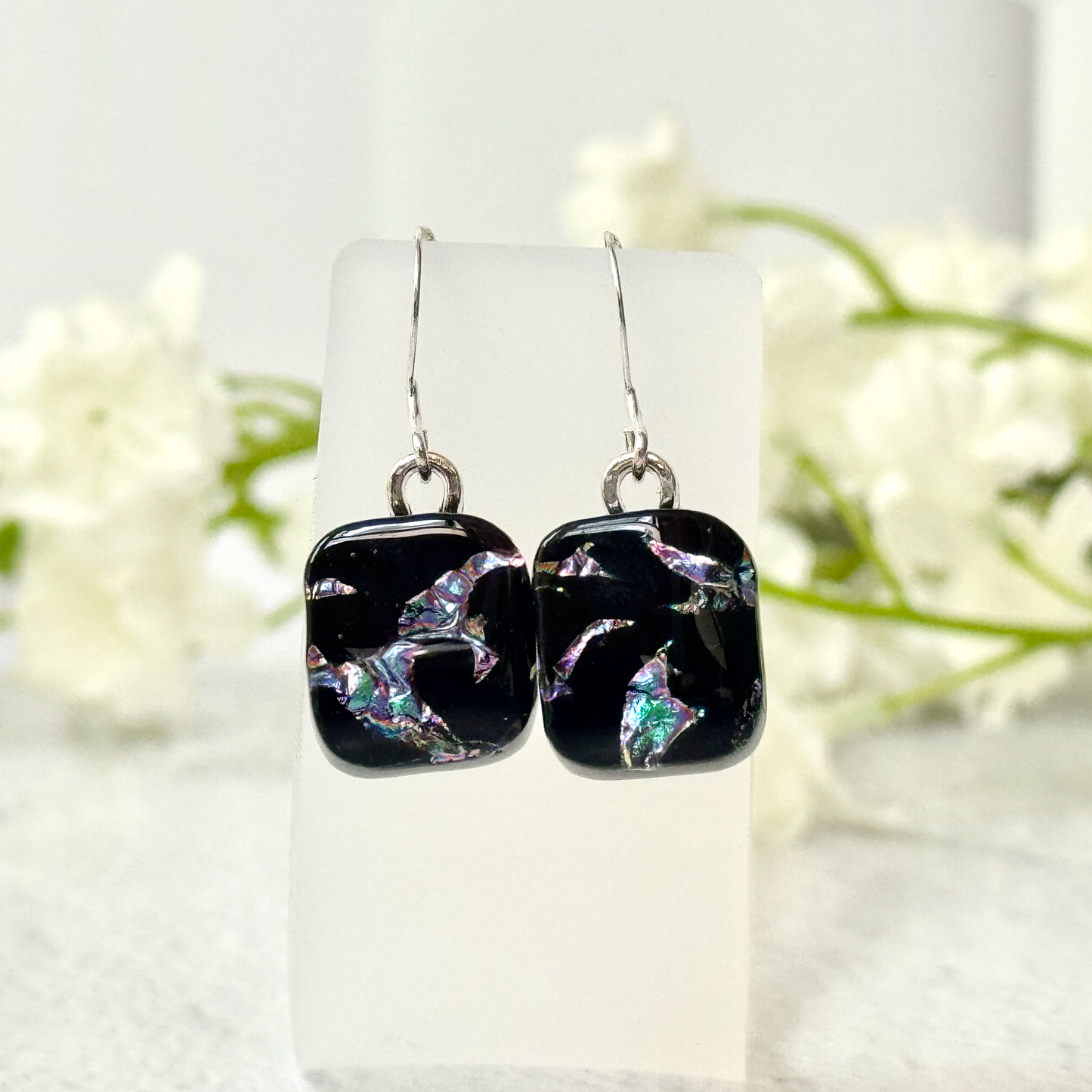 Lightning Bolts Dichroic Fused Glass Earrings - 4512
