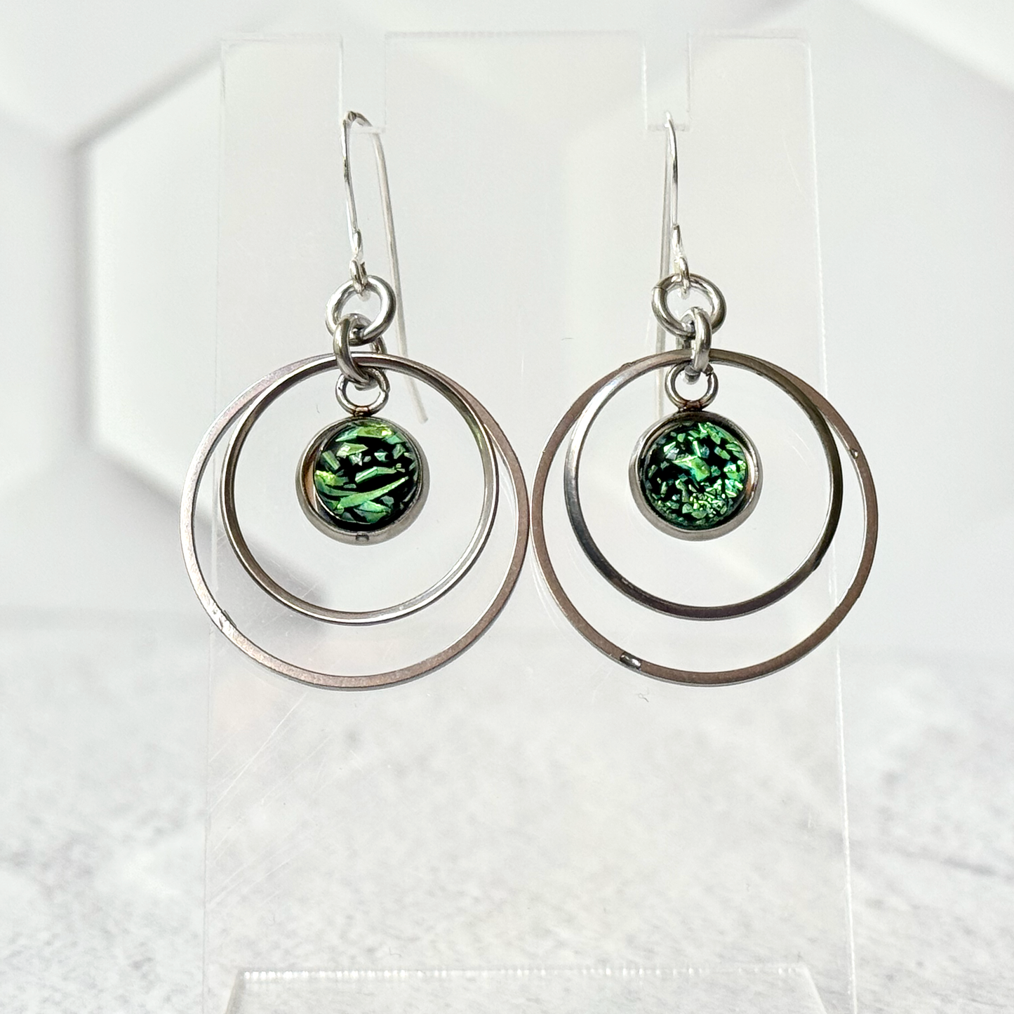 Double Circle Dichroic Fused Glass Earrings - 4516