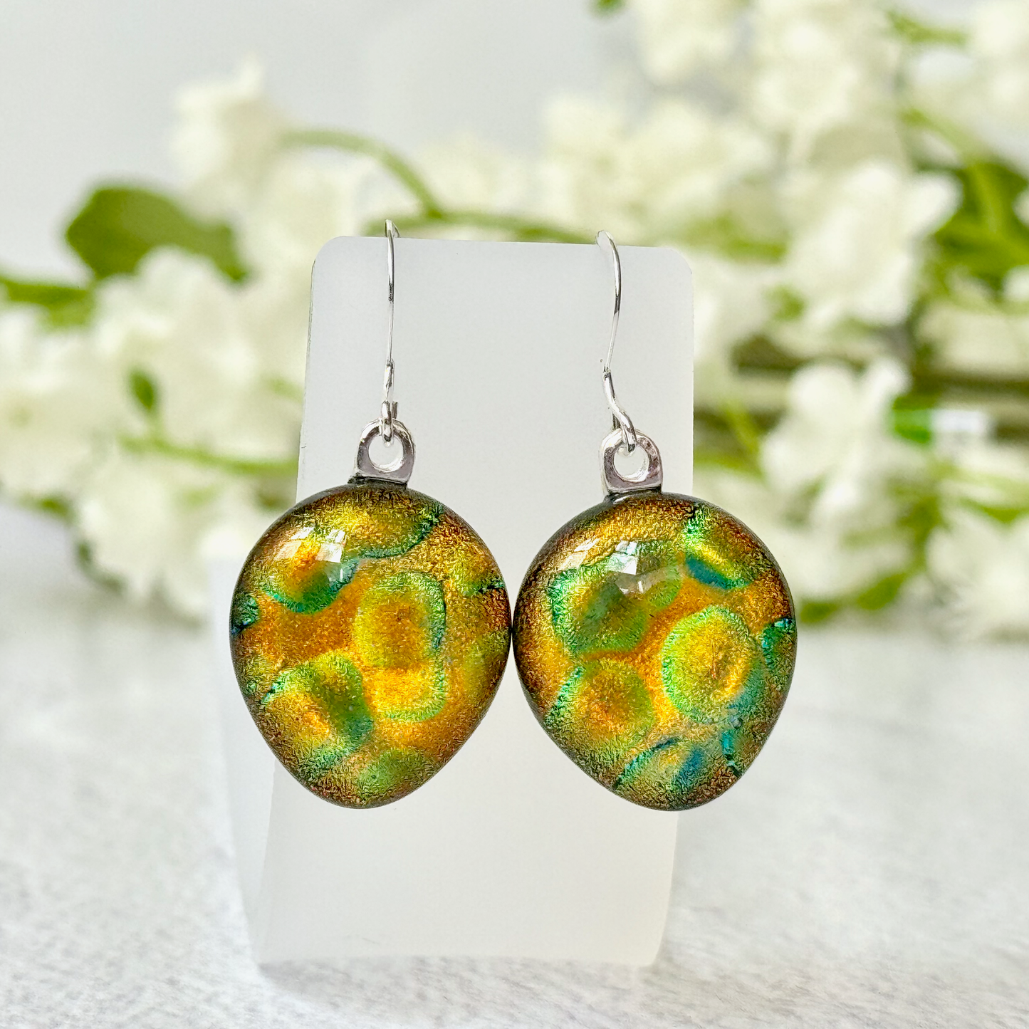 Tapered Drop Dichroic Fused Glass Earrings - 4524