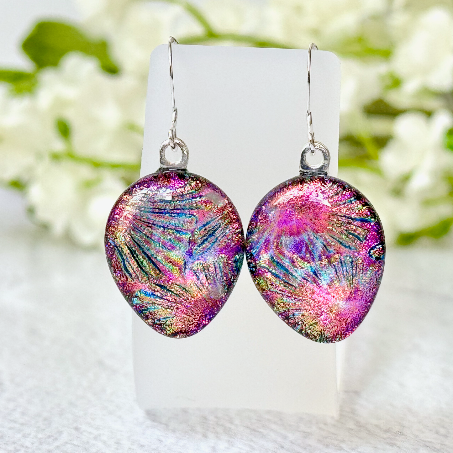 Tapered Drop Dichroic Fused Glass Earrings - 4525