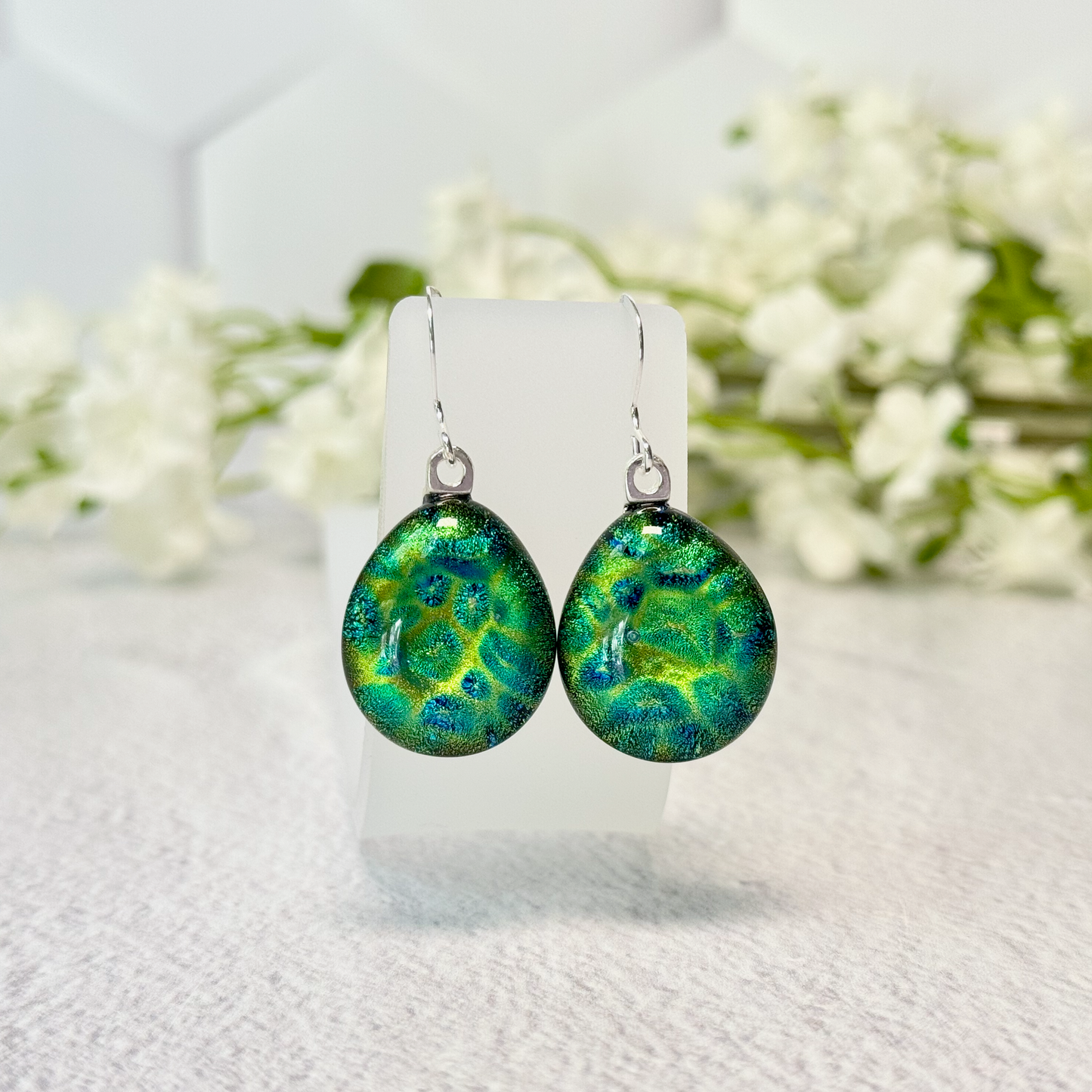 Teardrop Dichroic Gused Glass Earrings - 4528