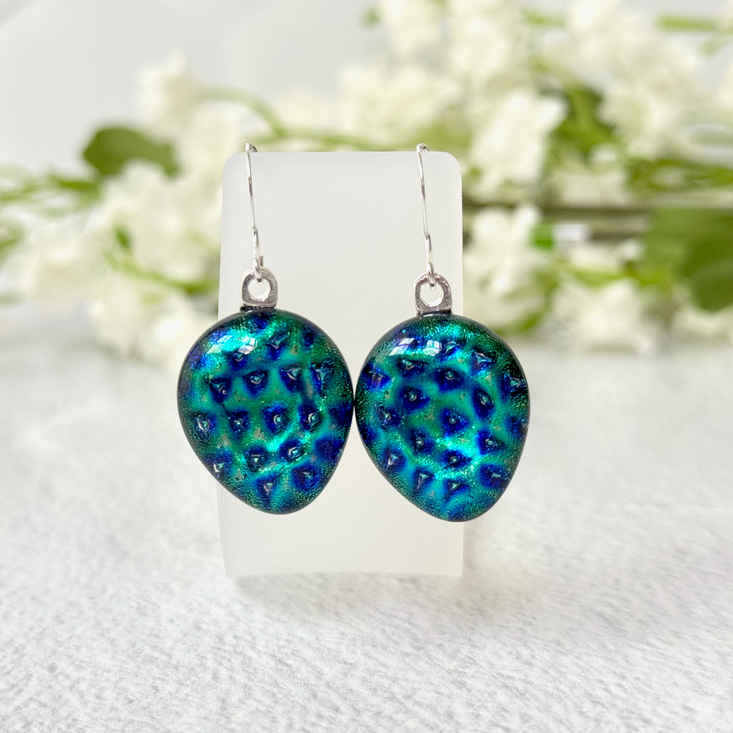 Tapered Drop Dichroic Fused Glass Earrings - 4529