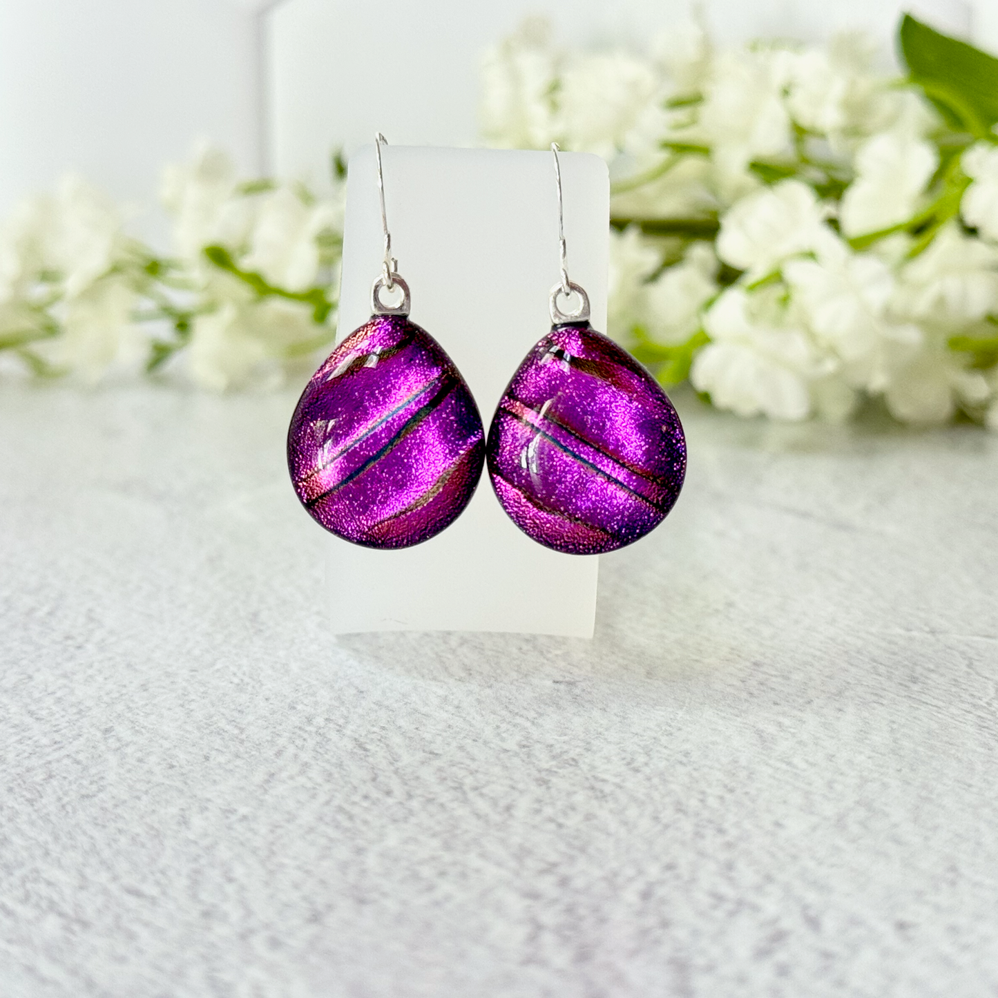 Teardrop Dichroic Gused Glass Earrings - 4531