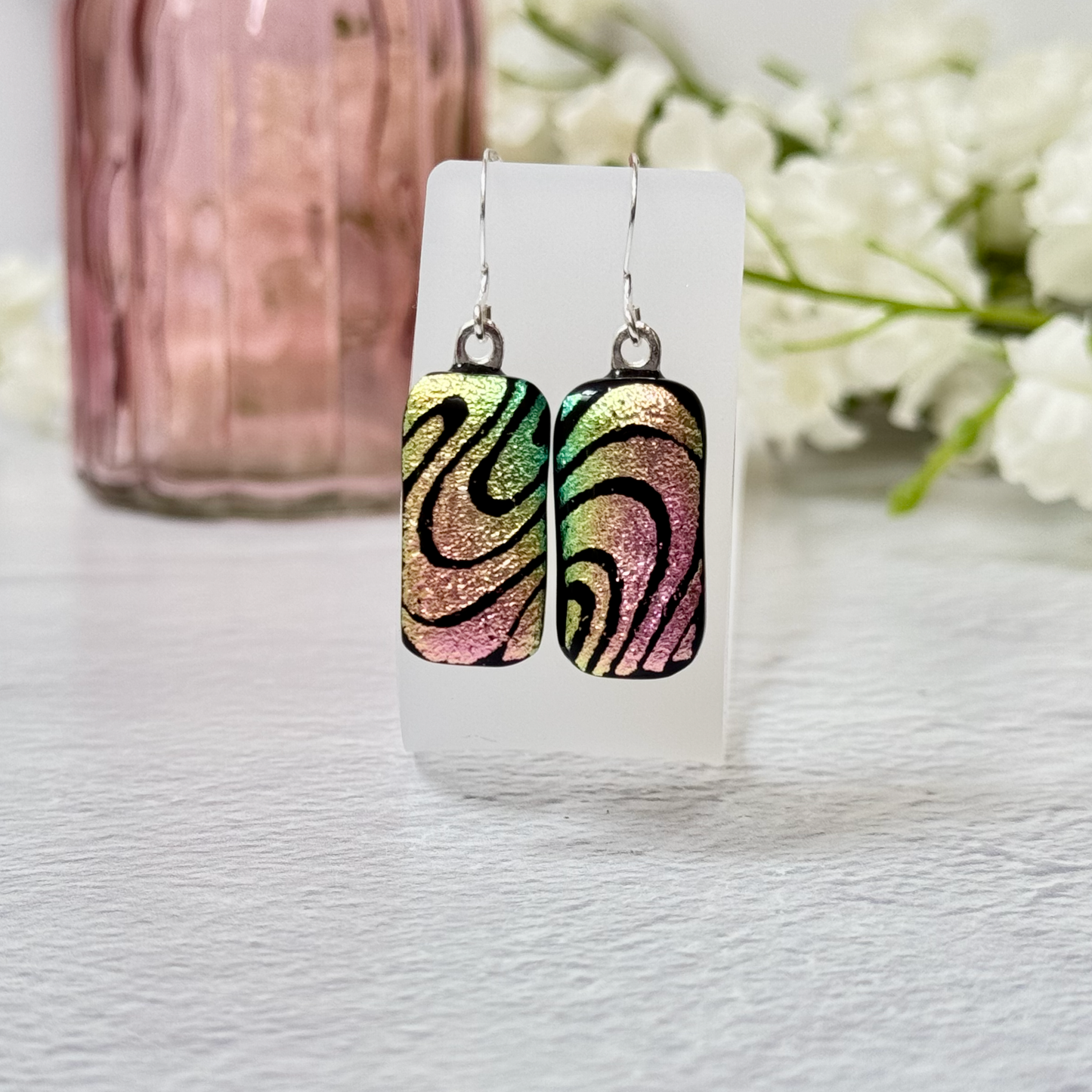 Squiggle Dichroic Fused Glass Earrings - 4539