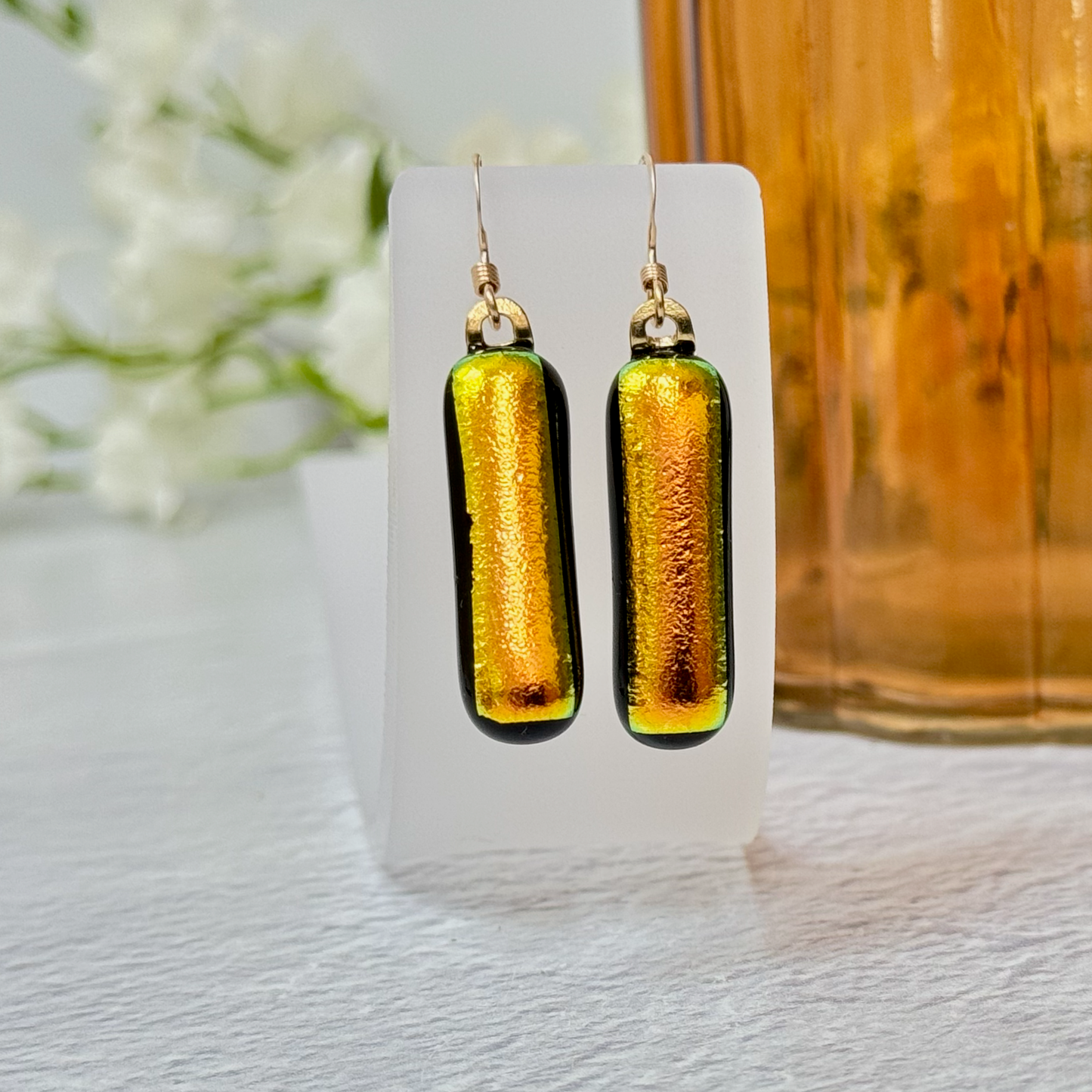 Jewel Matchstick Dichroic Fused Glass Earrings - 4542