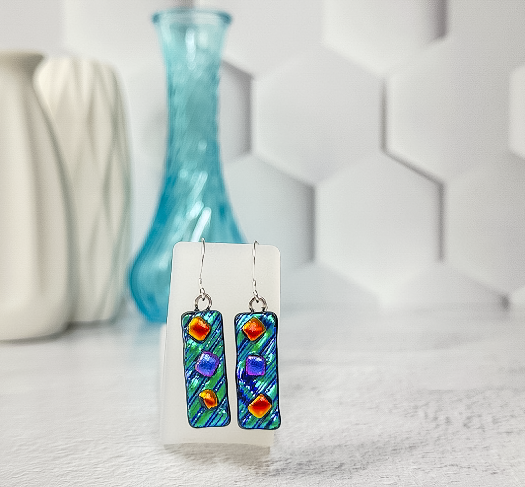 Funfetti Dichroic Fused Glass Earrings - 4546