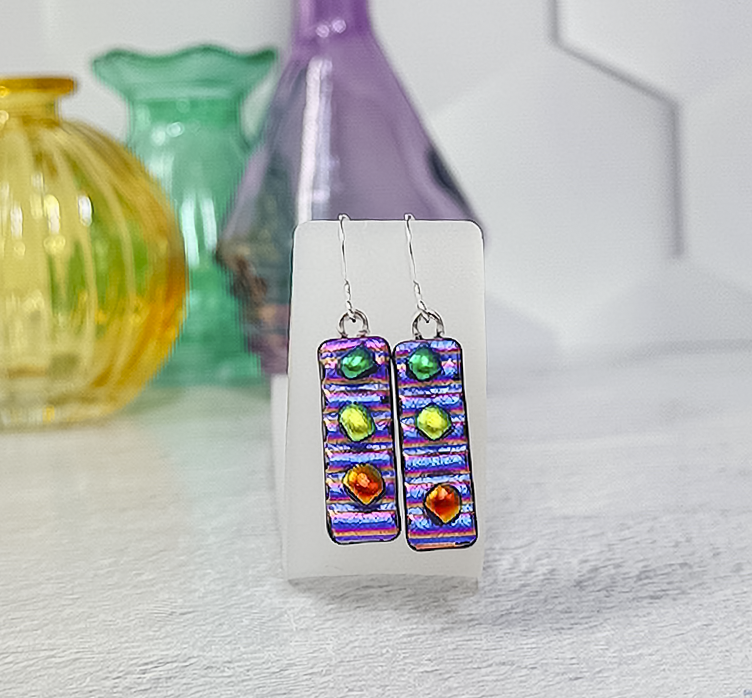 Funfetti Dichroic Fused Glass Earrings - 4548
