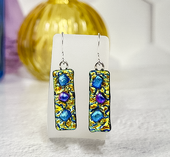 Funfetti Dichroic Fused Glass Earrings - 4553