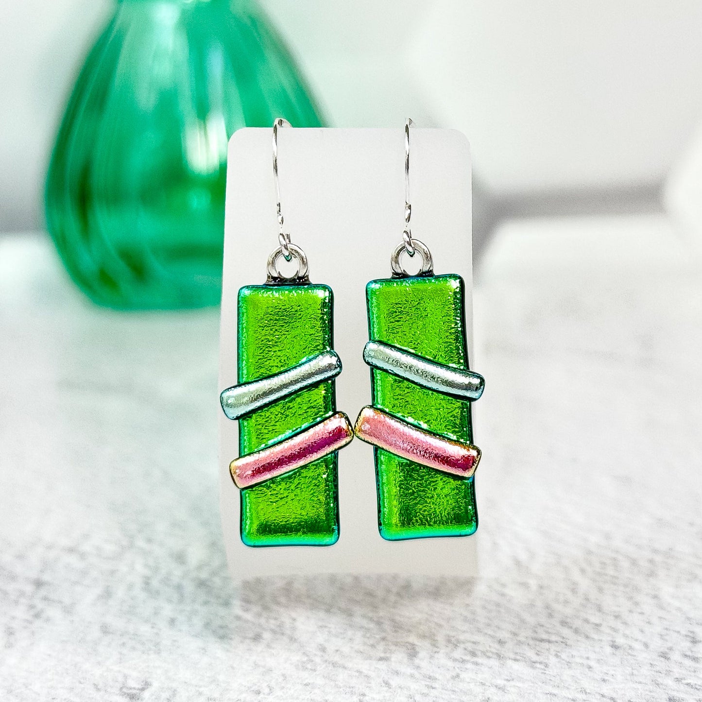 Modern Edge Dichroic Fused Glass Earrings - 4633