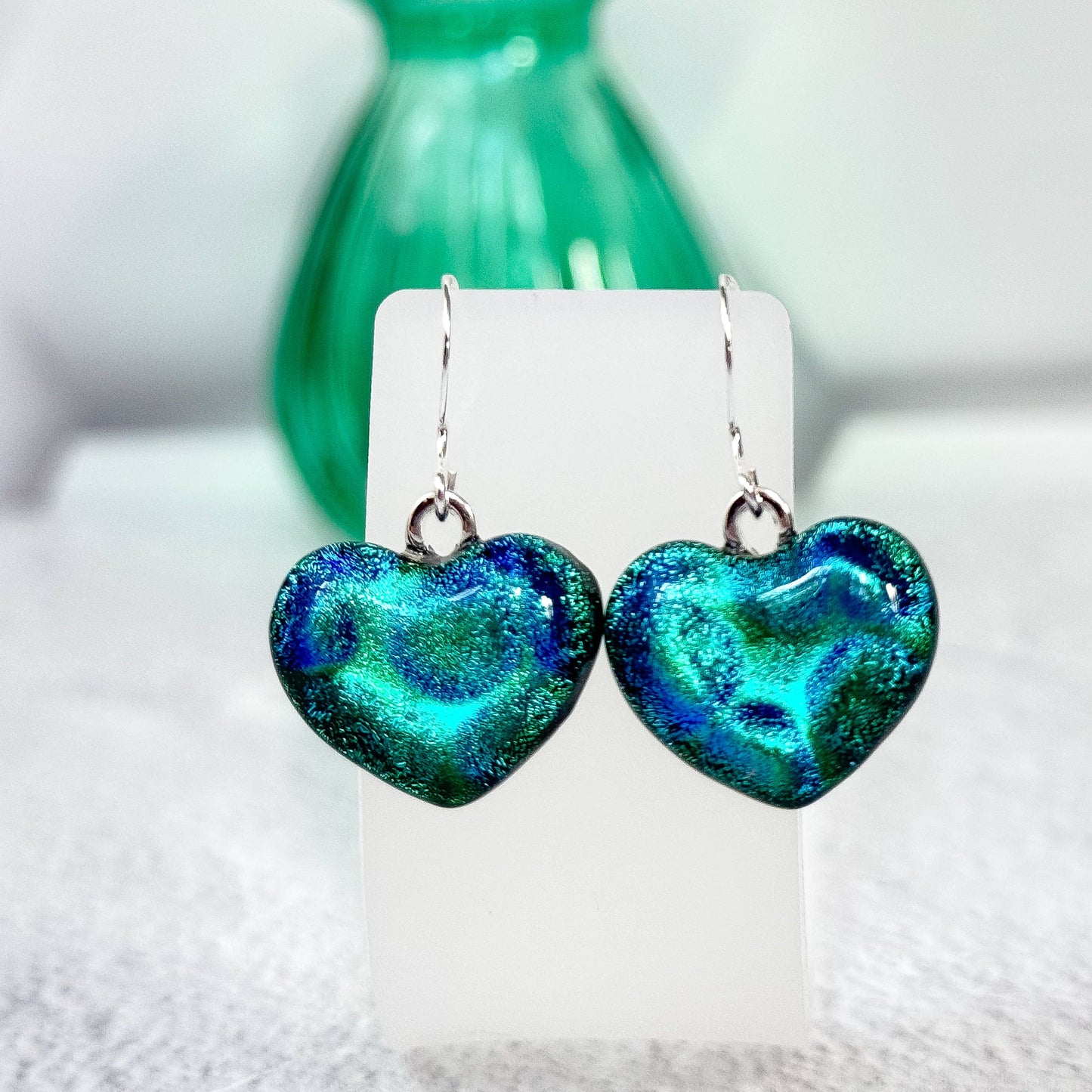 Heart Dichroic Fused Glass Earrings - 4655