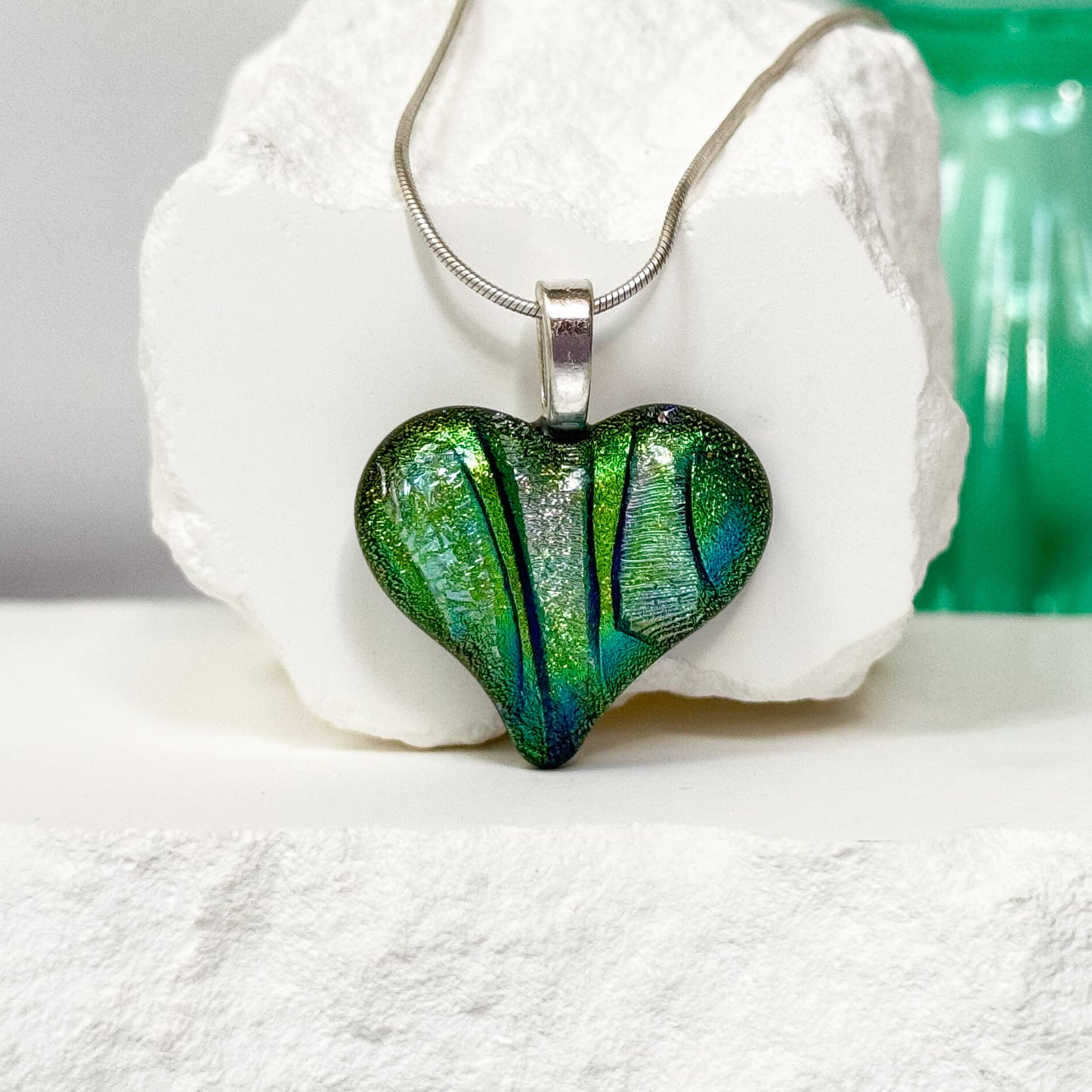 Variegated Heart Dichroic Fused Glass Necklace - 4668