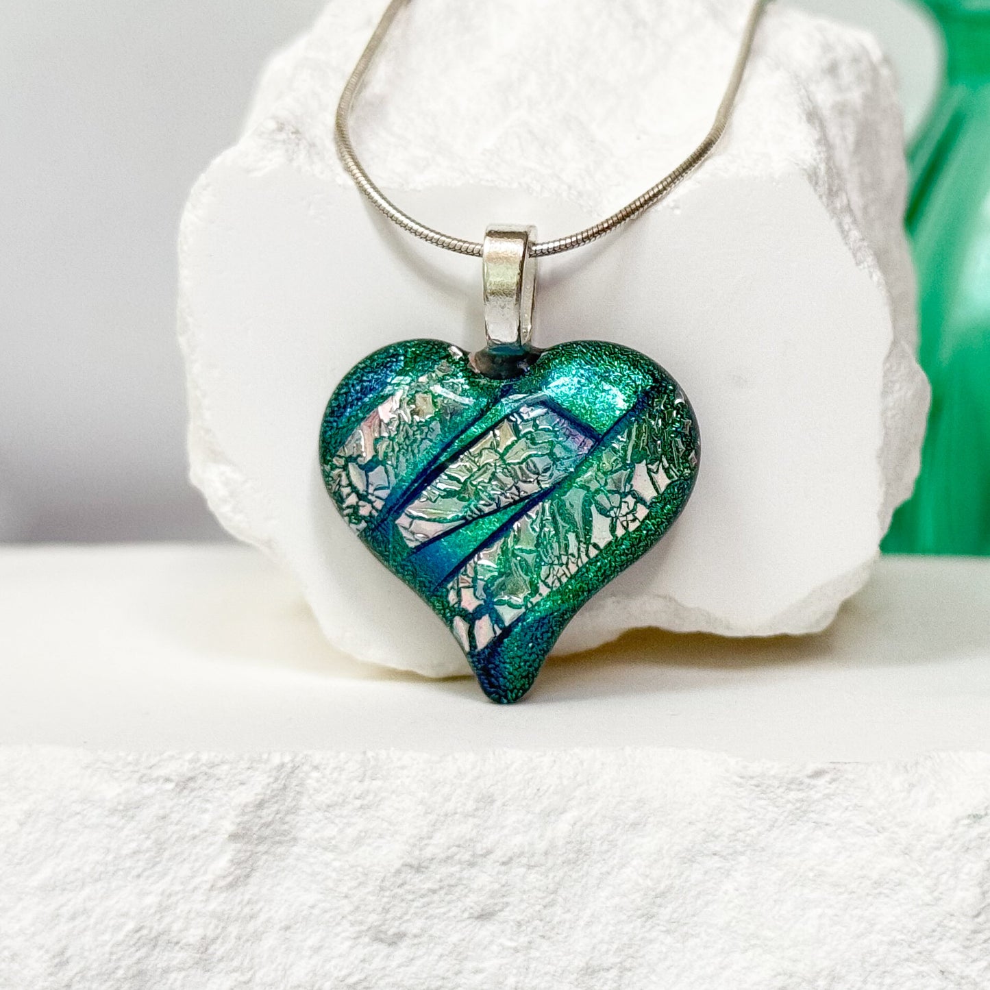 Lacy Heart Dichroic Fused Glass Necklace - 4669