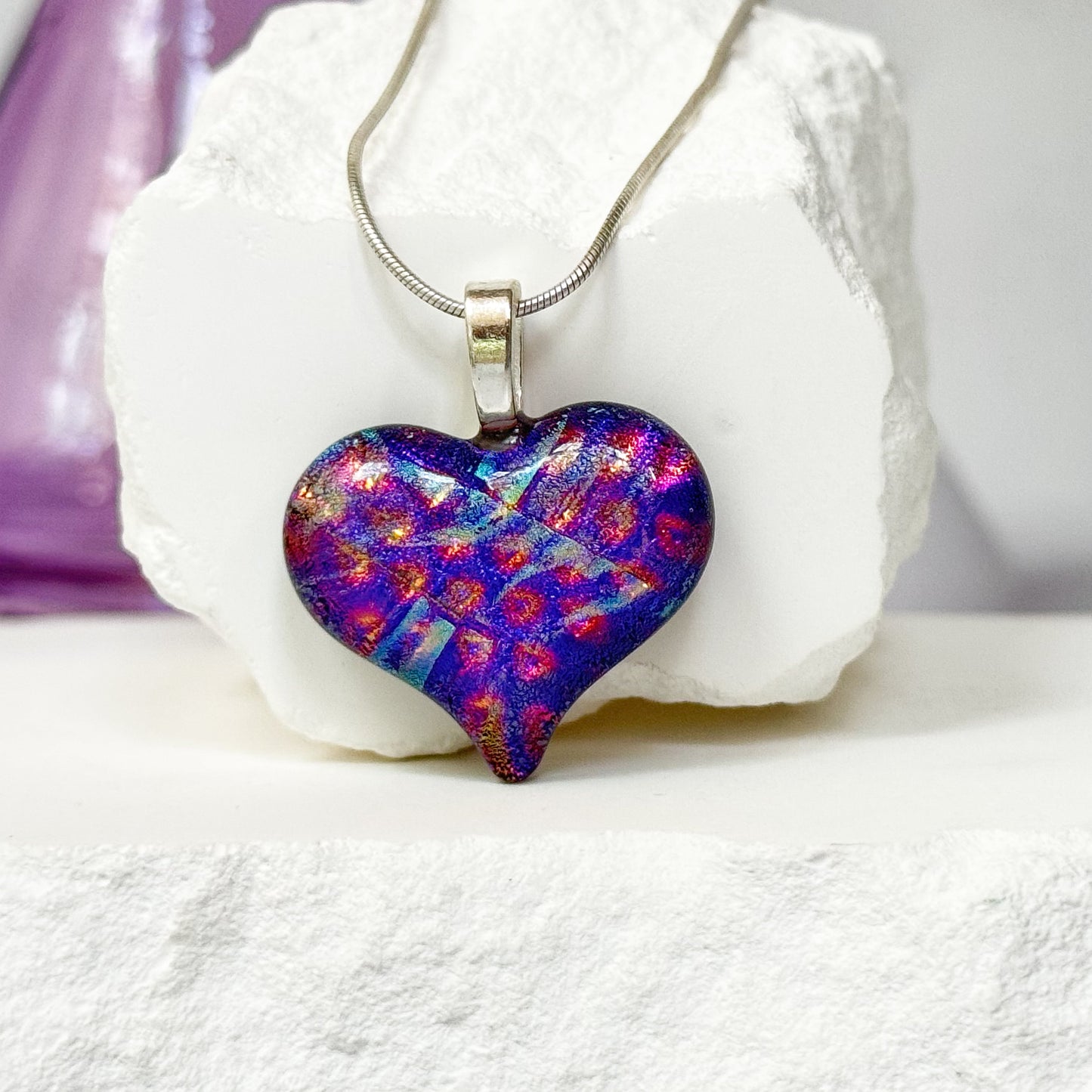 Nebula Heart Dichroic Fused Glass Necklace - 4672