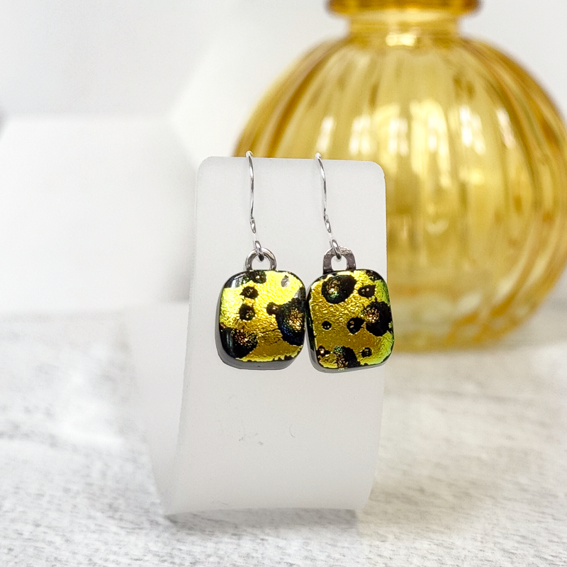 Fields of Green Fused Glass Earrings - 4709