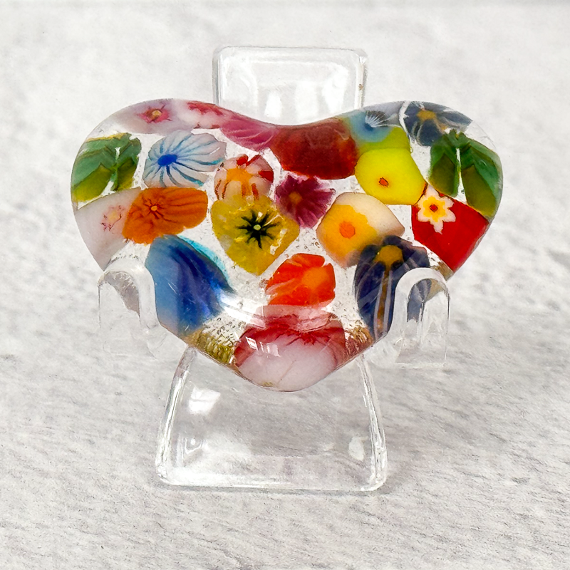 Floral Fused Glass Pocket Heart - 4815