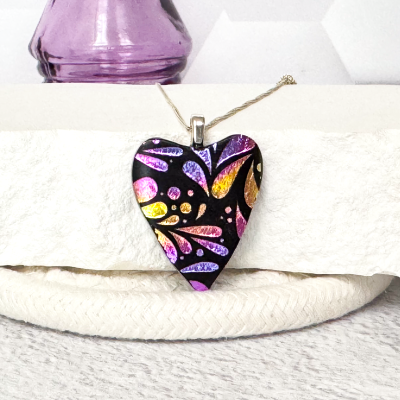 Heart Dichroic Fused Glass Necklace - 4846