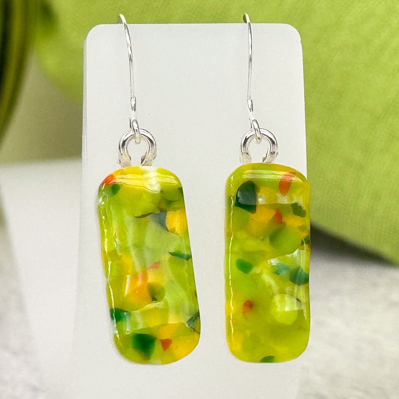 Spring Leaves Fused Glass Earrings - 4930