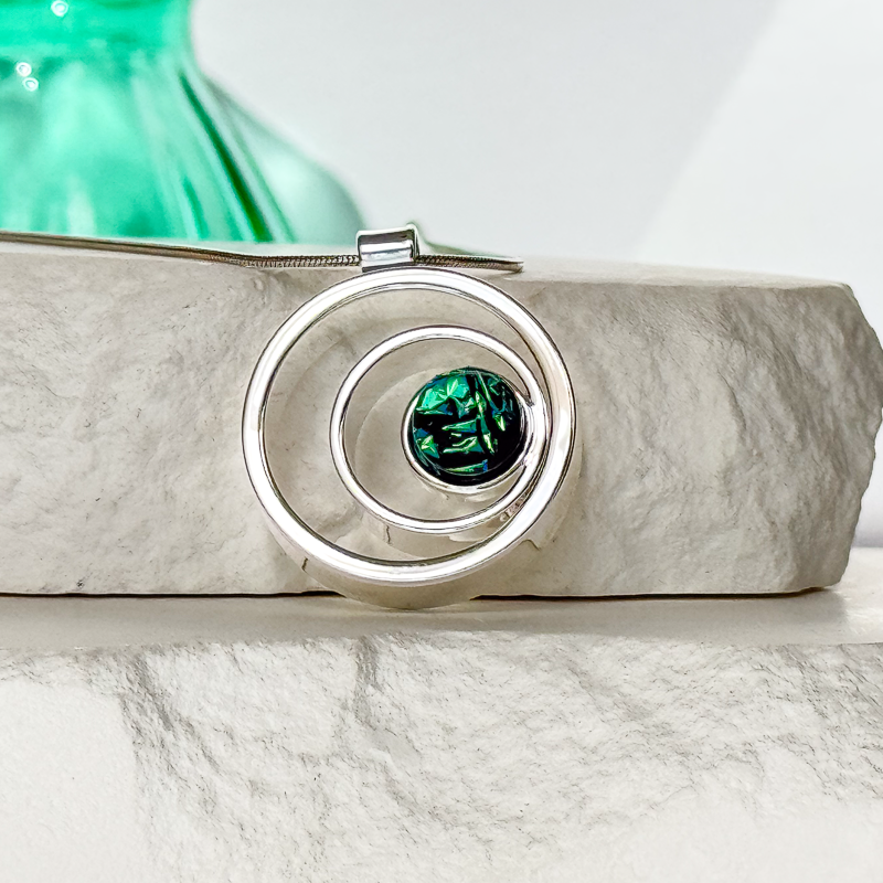 Swirled Dichroic Fused Glass Necklace - 4947