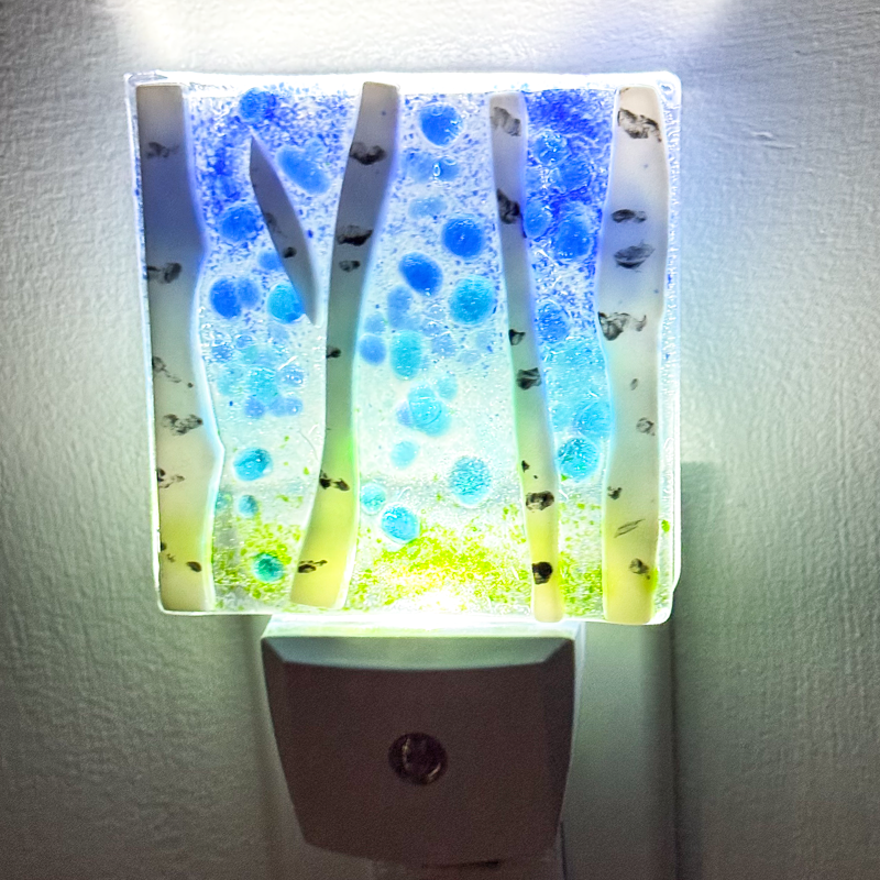 Blue Sky Birch Tree Fused Glass Nightlight-5003