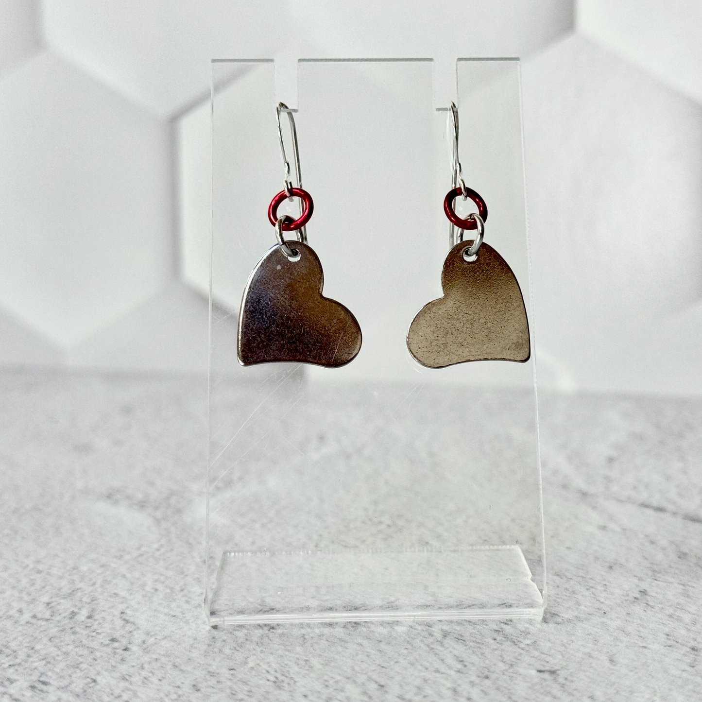 Heart Charm Chainmail Earrings - 9653