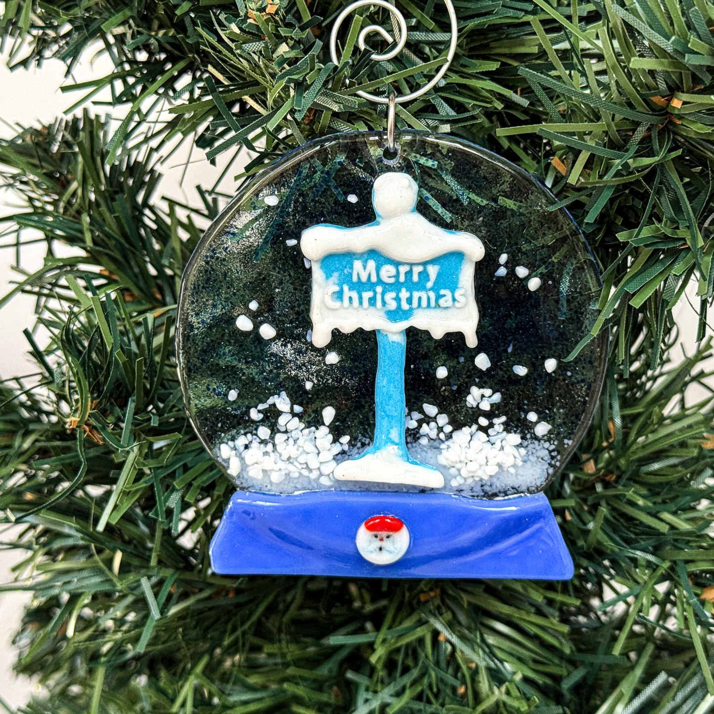 Signs Snow Globe Fused Glass Ornament - 9664