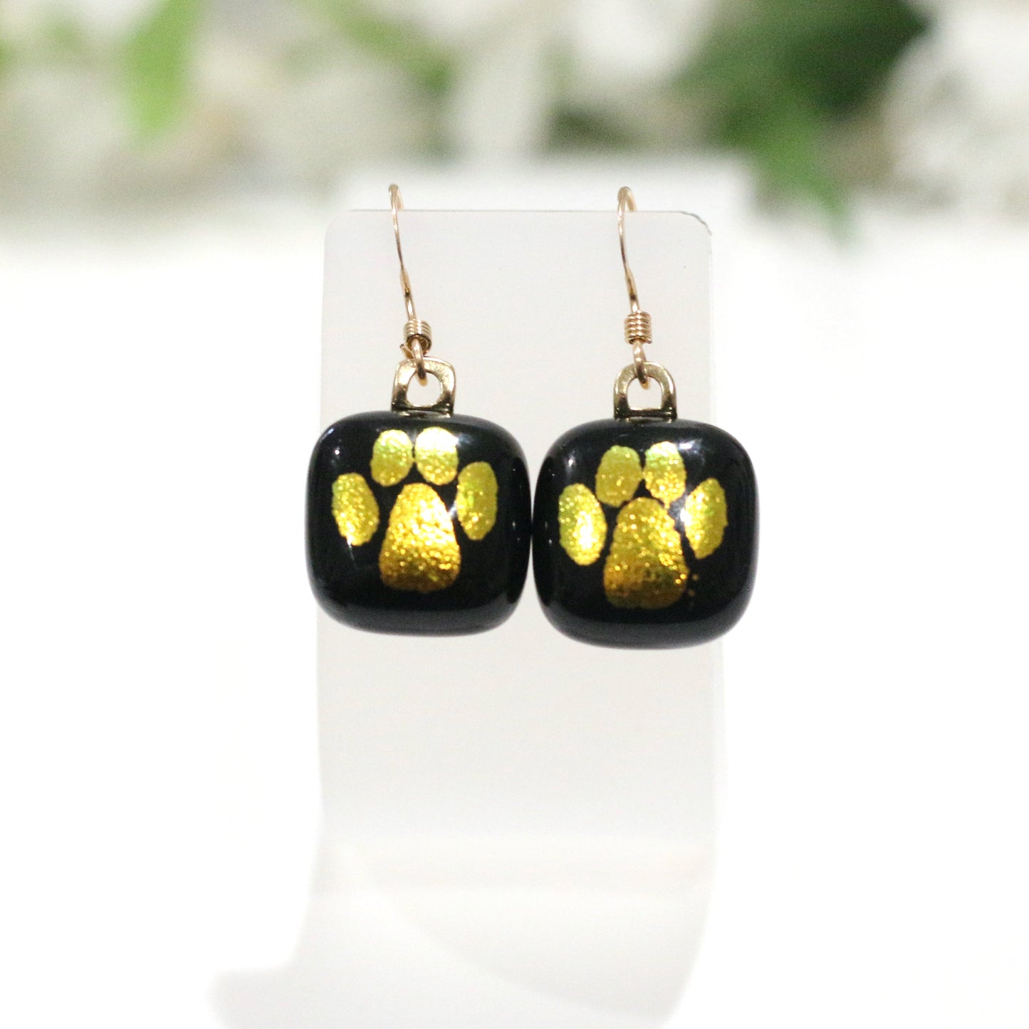 Paw Print Dichroic Fused Glass Earrings - 3776