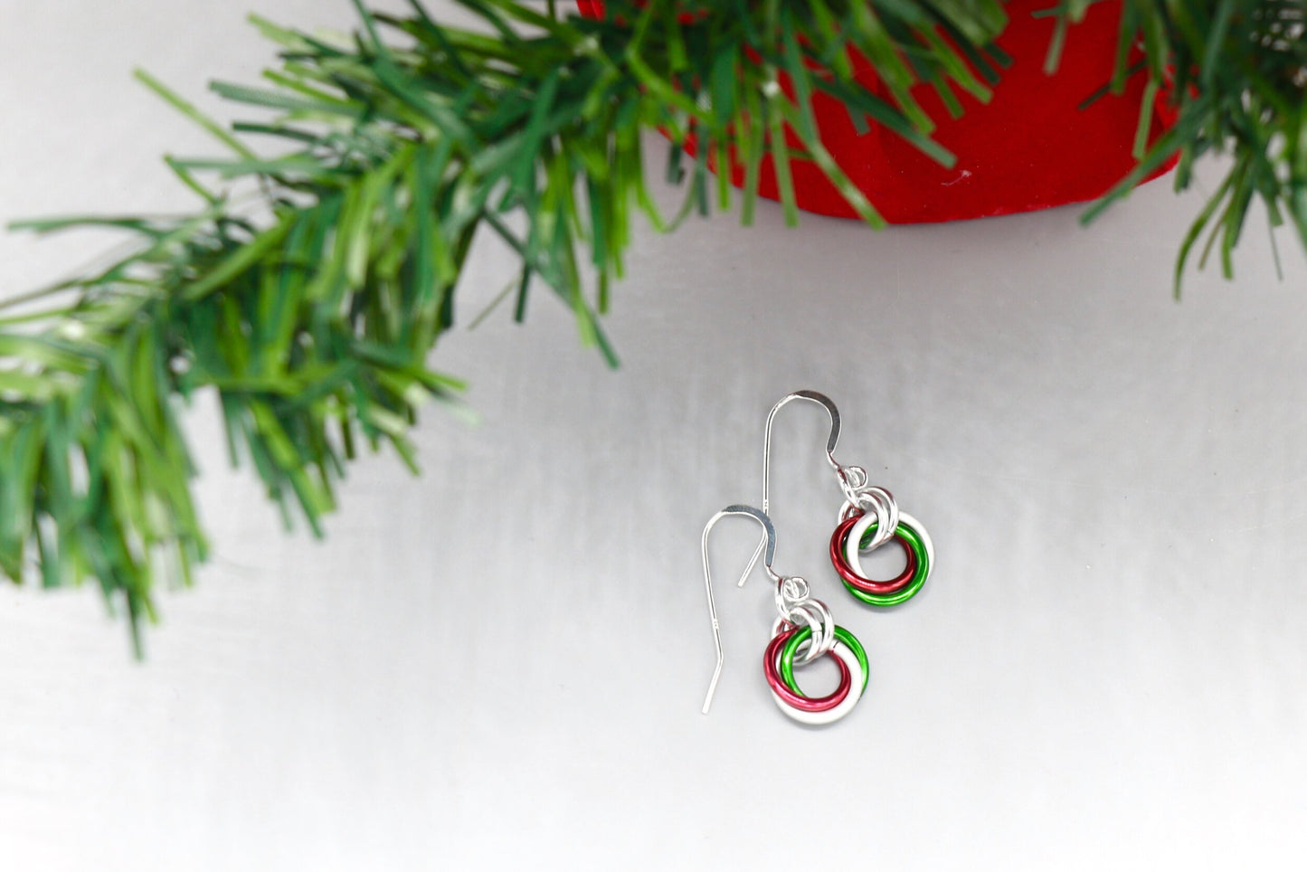 Holiday Rosette Chainmail Earrings - 9313