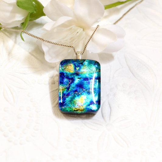 Ocean Ripple Dichroic Fused Glass Necklace - 2955