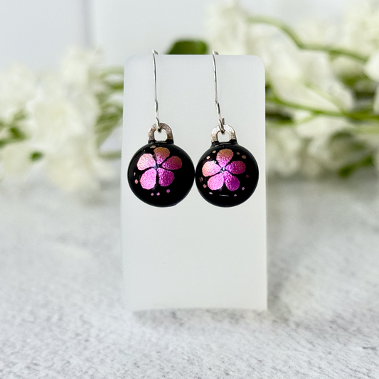Flowers Fused Dichroic Glass Earrings - 3766