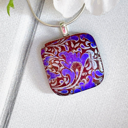 Flower Blooms Dichroic Fused Glass Necklace - 3893
