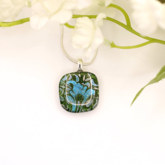 Flower Blooms Dichroic Fused Glass Necklace - 3894