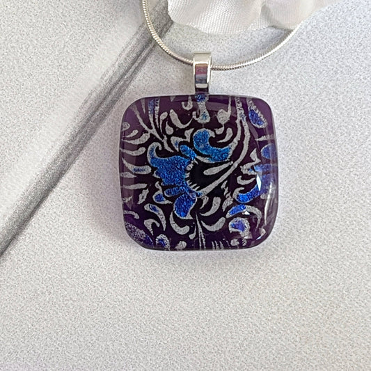Flower Blooms Dichroic Fused Glass Necklace - 3895