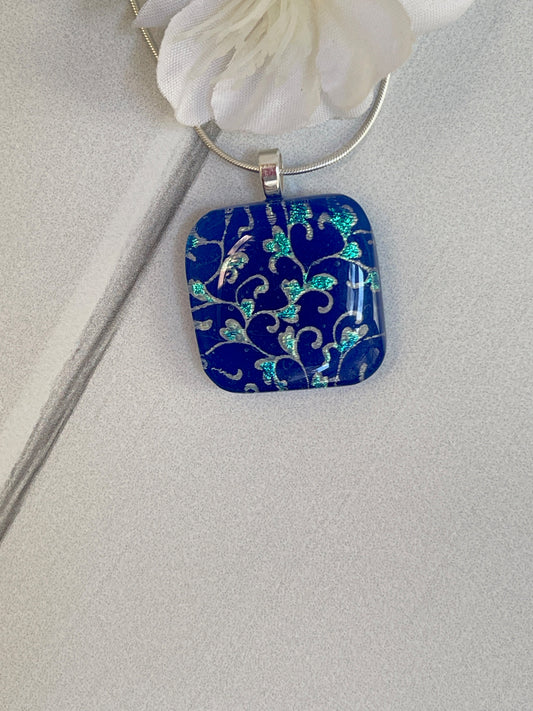 Heart Flowers Dichroic Fused Glass Necklace - 3899