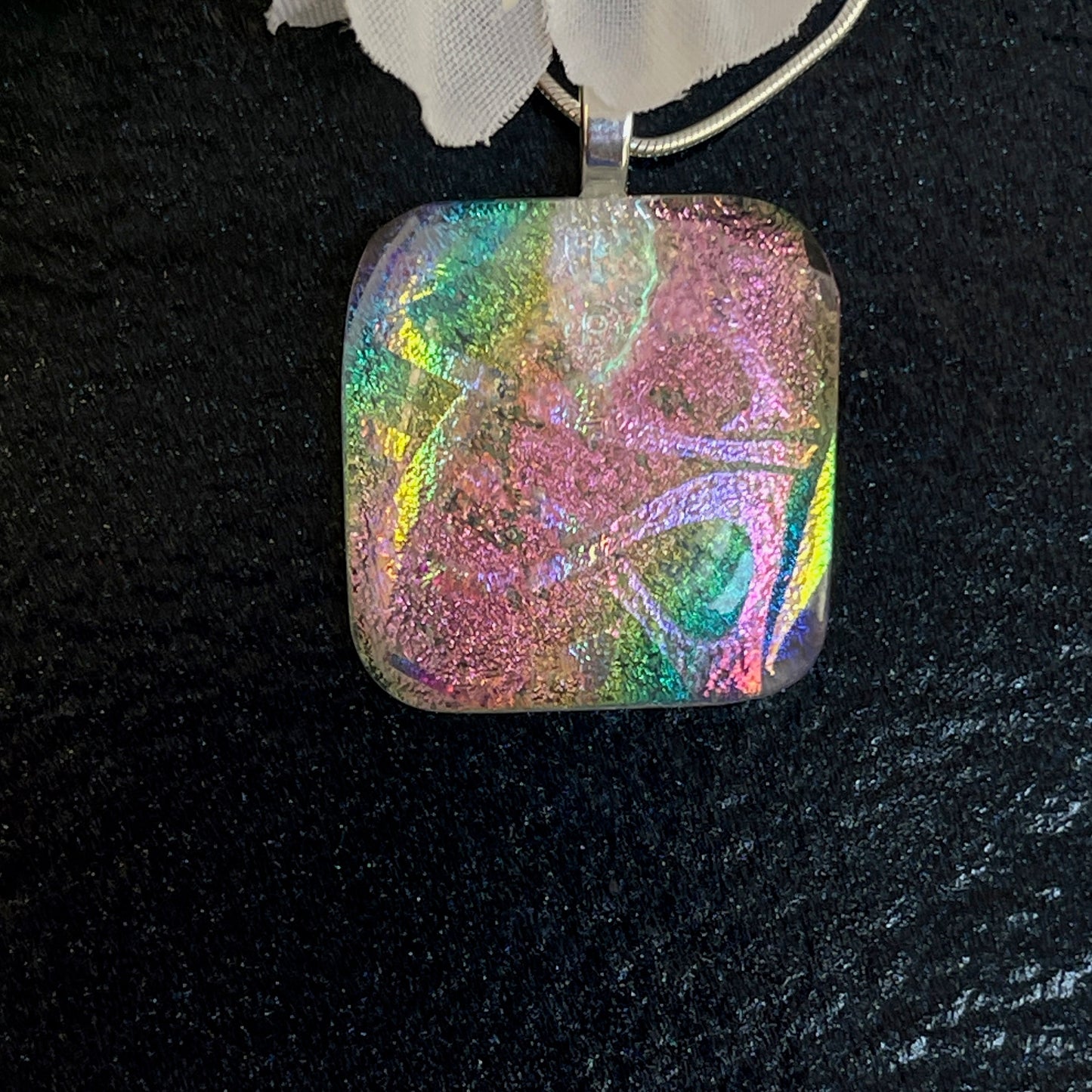 Rainbow Twist Dichroic Fused Glass Necklace - 3913