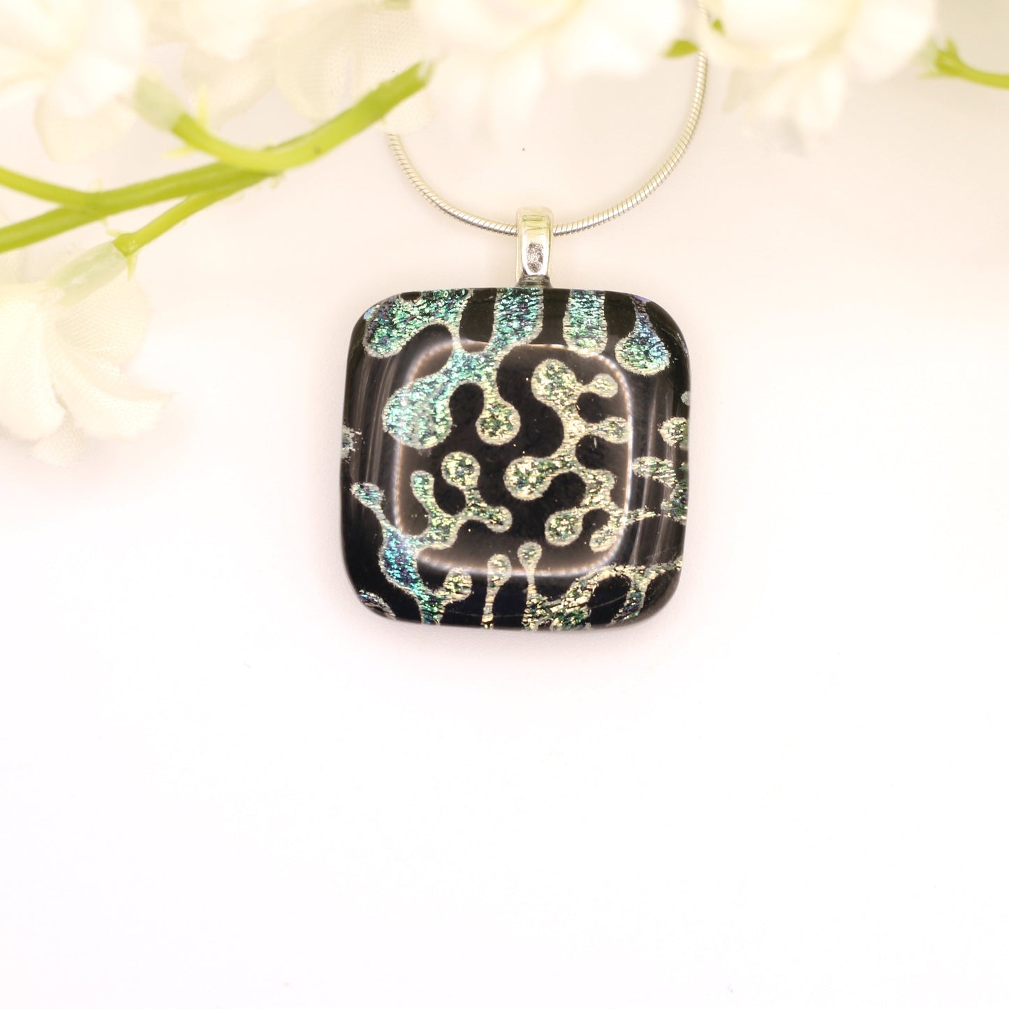 Coral Dichroic Fused Glass Necklace - 3918