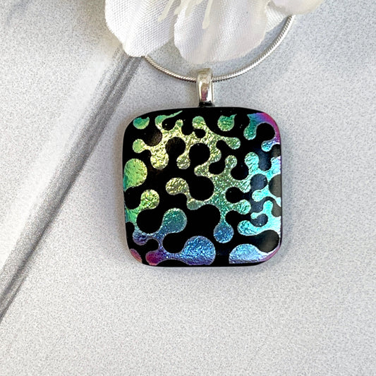 Coral Dichroic Fused Glass Necklace - 3920