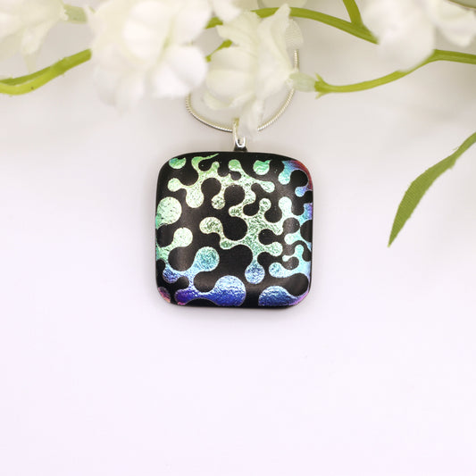 Coral Dichroic Fused Glass Necklace - 3920