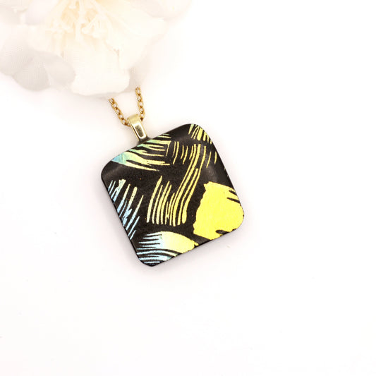 Brush Strokes Dichroic Fused Glass Necklace - 3928